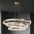 Elegant Modern Circular Pendant Light With Multiple Gold Rings Wavy Design And Soft Lighting