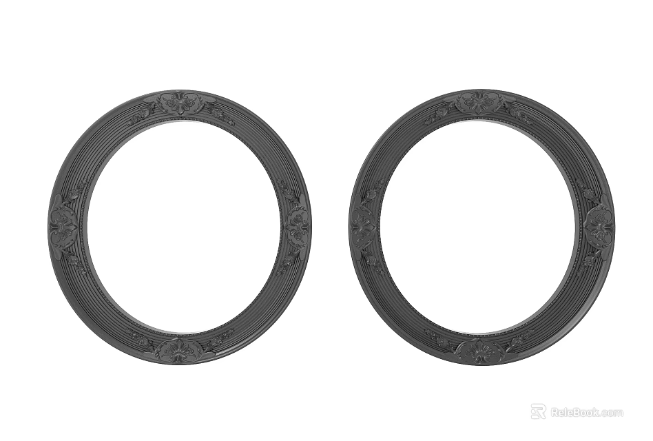 Elegant Black Carved Circular Rings With Detailed Intricate Decorative Patterns 3d model