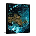 Gold Teal And Deep Blue Abstract Painting With Swirls And Dynamic Fluid Texture