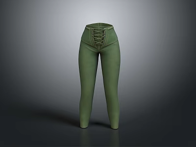 Game Movie Character Green Tight Fitting Pants With Lace Up Waist Design 3d model