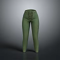 Game Movie Character Green Tight Fitting Pants With Lace Up Waist Design