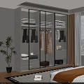 Modern Glass Door Wardrobe with Hanging Clothes Folded Towels Drawers and Storage Boxes in Bedroom