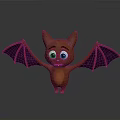 Cute Brown Bat With Purple Wings Spreading Arms Cartoon Character Design Against Dark Background