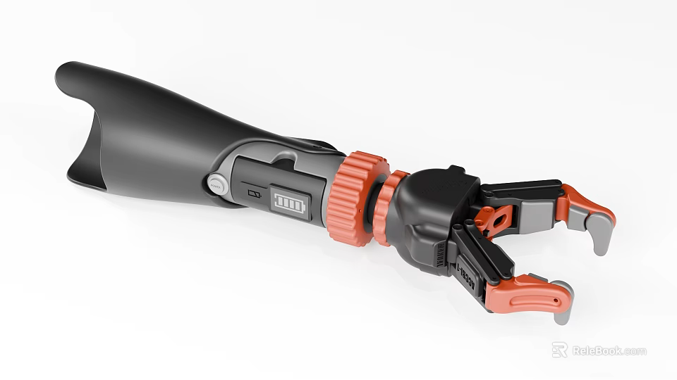 Industrial Mechanical Arm With Black Red Gripper Mechanism And Connection Joints 3d model 