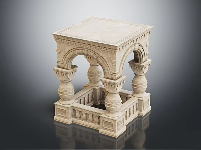 Intricate Stone Decorative Structure with Arched Design Carved Columns and Square Top 3d model