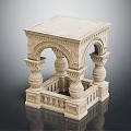Intricate Stone Decorative Structure with Arched Design Carved Columns and Square Top