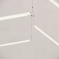 Modern Minimalist White Linear Chandeliers Suspended from Gray Ceiling with Thin Wires
