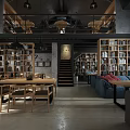 Book Art Design For Industrial Library With Mezzanine And Chairs