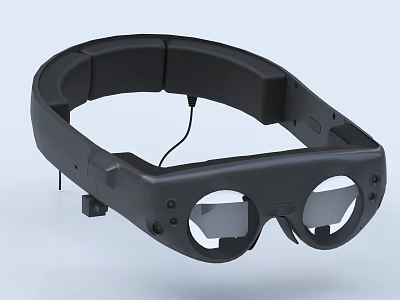 Black Head Mounted VR Computer Device With HD Lenses And Connecting Cable Design 3d model