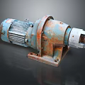 Rusty Blue Industrial Gear Motor With Metal Base And Shaft