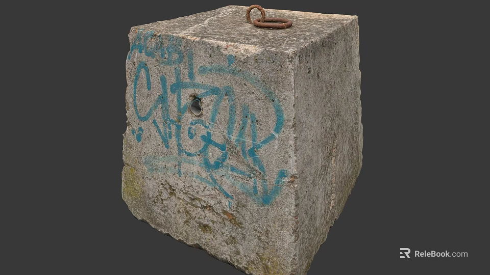 Decorative Concrete Garden Ornament With Blue Graffiti And Metal Ring Top 3d model 