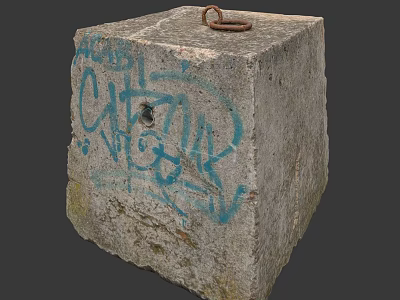 Decorative Concrete Garden Ornament With Blue Graffiti And Metal Ring Top 3d model