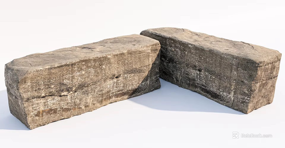 Two Natural Stone Wood Blocks with Rough Surface Texture and Solid Structure 3d model 
