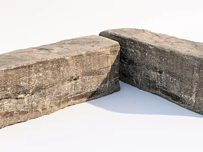 Two Natural Stone Wood Blocks with Rough Surface Texture and Solid Structure 3d model
