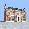 European Style Architecture With Red Brick Exterior Black Roof And Porch Design