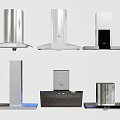 Various Modern Kitchen Appliances Range Hoods with Sleek Designs and Stainless Steel Finishes