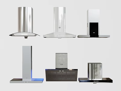 Various Modern Kitchen Appliances Range Hoods with Sleek Designs and Stainless Steel Finishes 3d model