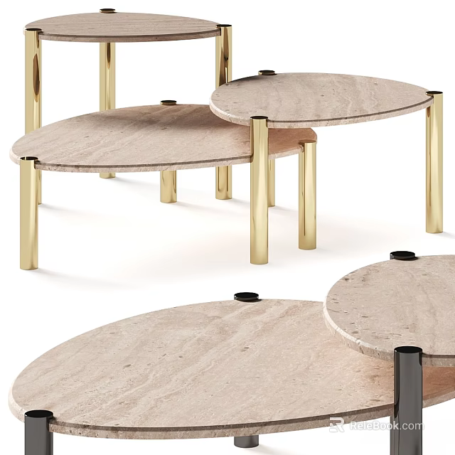 Sleek Modern Functional Table With Round Light Tabletop And Gold Metal Legs 3d model