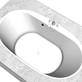 Sleek White Bathtub In Modern Bathroom With Grey Marble Walls And Chrome Faucet