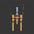 Futuristic Golden Twin Laser Cannon With Red Blue Accents And Mechanical Structure