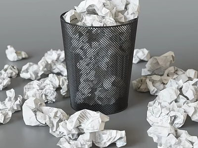 Public Trash Can Mesh Design With Scattered Crumpled Papers Around It 3d model