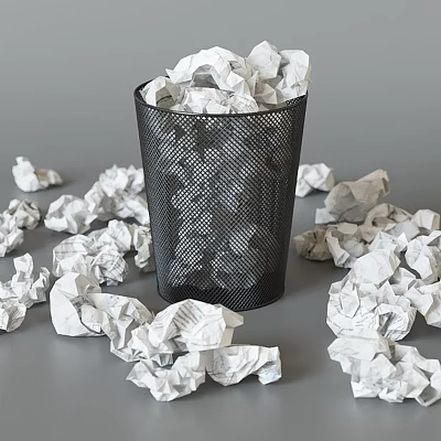 Public Trash Can Mesh Design With Scattered Crumpled Papers Around It 3d model