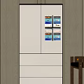 Wooden Kitchen Cabinets With Smart Refrigerator And Fruit On Side Table