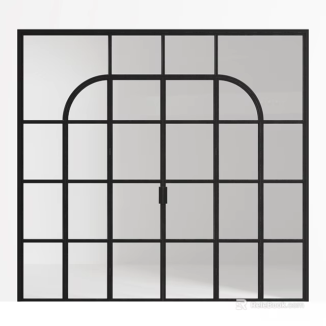 Modern Black Grid Glass Framed Casement Door Design For Interior Spaces 3d model 
