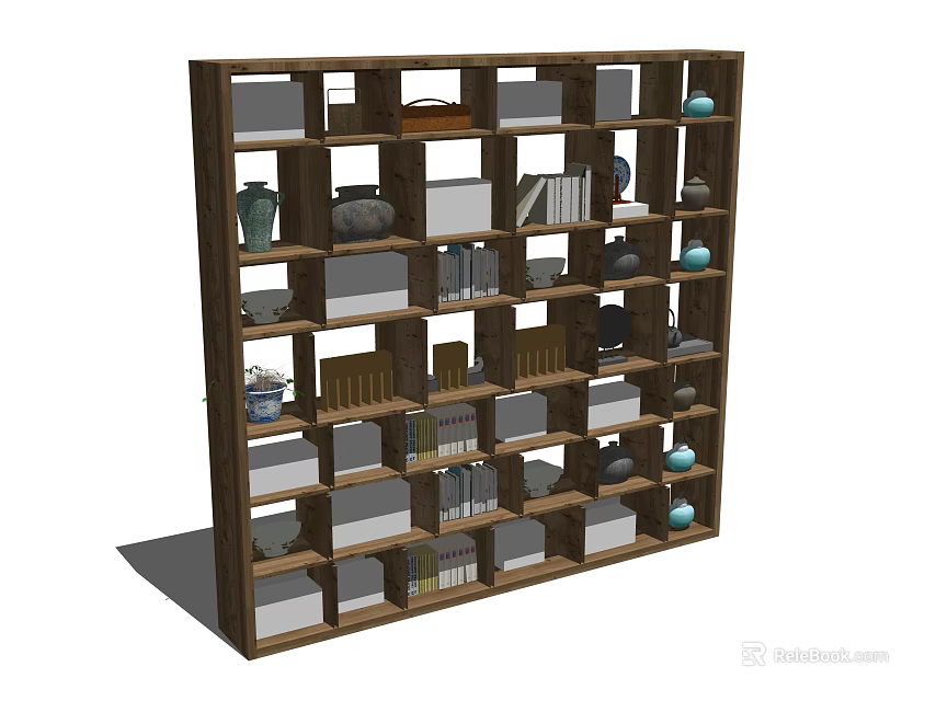 Wooden Bookshelf With Multiple Compartments For Books Vases And Decorative Items 3d model 