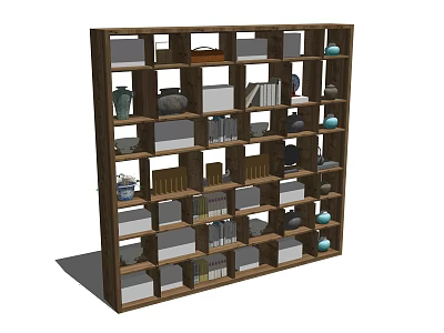 Wooden Bookshelf With Multiple Compartments For Books Vases And Decorative Items 3d model