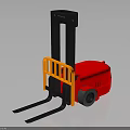 Red Industrial Forklift With Yellow Guardrail Black Mast And Forks On Reflective Surface