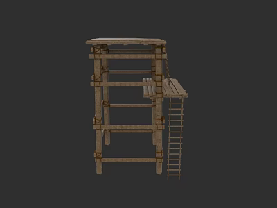 Wooden Multi Level Stairs Structure With Platform Ladder And Support Beams 3d model
