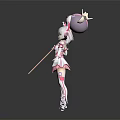 Anime Female Character With White Hair And Cute Creature On Staff In Pink Outfit