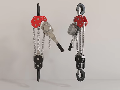 Industrial Manual Chain Hoist With Red Silver Body Chain And Hook Components 3d model