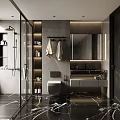 Modern Bathroom Interior Design With Glass Shower Partition Marble Floor And Vanity Mirror