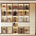 Modern Display Cabinet With Glass Doors Illuminated Compartments And Collectible Figurines
