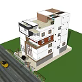 Modern Single Family Villa Exterior Design with Large Windows Balcony and Yellow Car