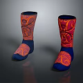Colorful Socks With Blue Base And Intricate Orange Red Patterns For Modern Fashion