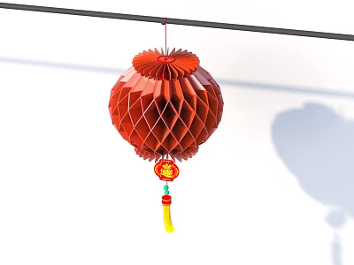 Traditional Red Honeycomb Structure Lantern With Yellow Tassel Home Hanging Decor 3d model