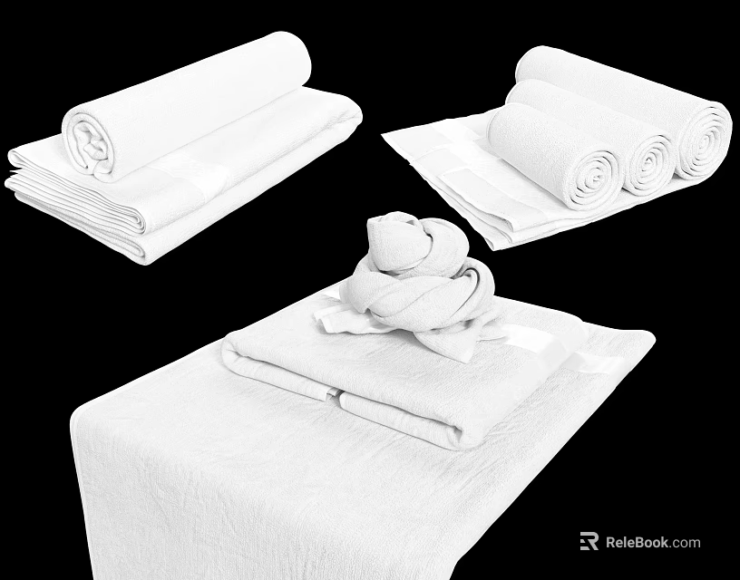 Soft White Bathroom Towels Rolled Folded And Shaped For Home Bathroom Essentials 3d model 