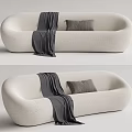 Modern White Sectional Sofa With Gray Pillow And Dark Throw Blanket 3d model