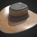 Brown Leather Wide Brimmed Hat With Black Top And Stitching Details