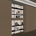 Modern Bookcase Featuring Metal Frame Glass Shelves Books And Decorative Items