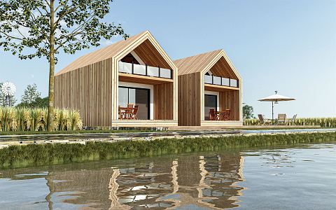 Modern Wooden House Village Tree House Village Camp Big Field Landscape Paddy Field Landscape Ecological Farm Beautiful Country Farmland 3d model