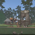 Hexagonal Treehouse Villa Design Surrounded by Tall Trees with Wooden Stairs and Deck
