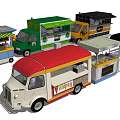 Colorful Mobile Food Trucks Featuring Various Designs Awning And Street Food Services