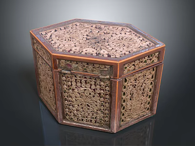Antique Style Wooden Octagonal Decorative Storage Box With Intricate Carved Floral Patterns 3d model