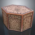 Antique Style Wooden Octagonal Decorative Storage Box With Intricate Carved Floral Patterns