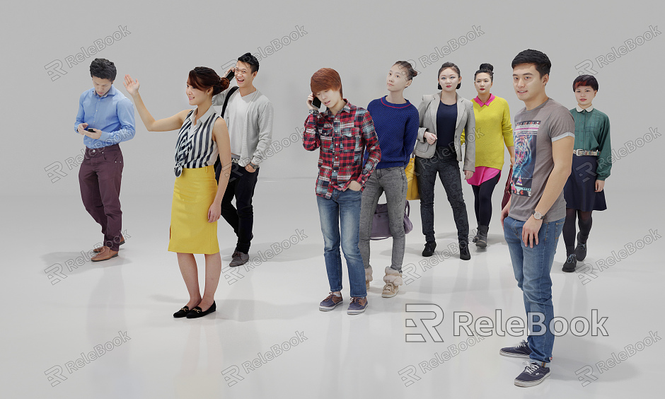 Modern multi-person daily male and female crowd character combination model