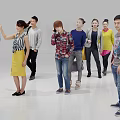 Group of People Standing in Various Poses with Casual Clothing and Different Actions